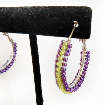 Beaded Hoop Earrings Purple Beaded Hoop Earrings..