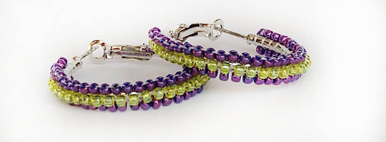 Beaded Hoop Earrings Purple Beaded Hoop Earrings Green Beaded Hoop Earrings Beaded Earrings Hoop Earrings Boho Earrings Boho Jewelry