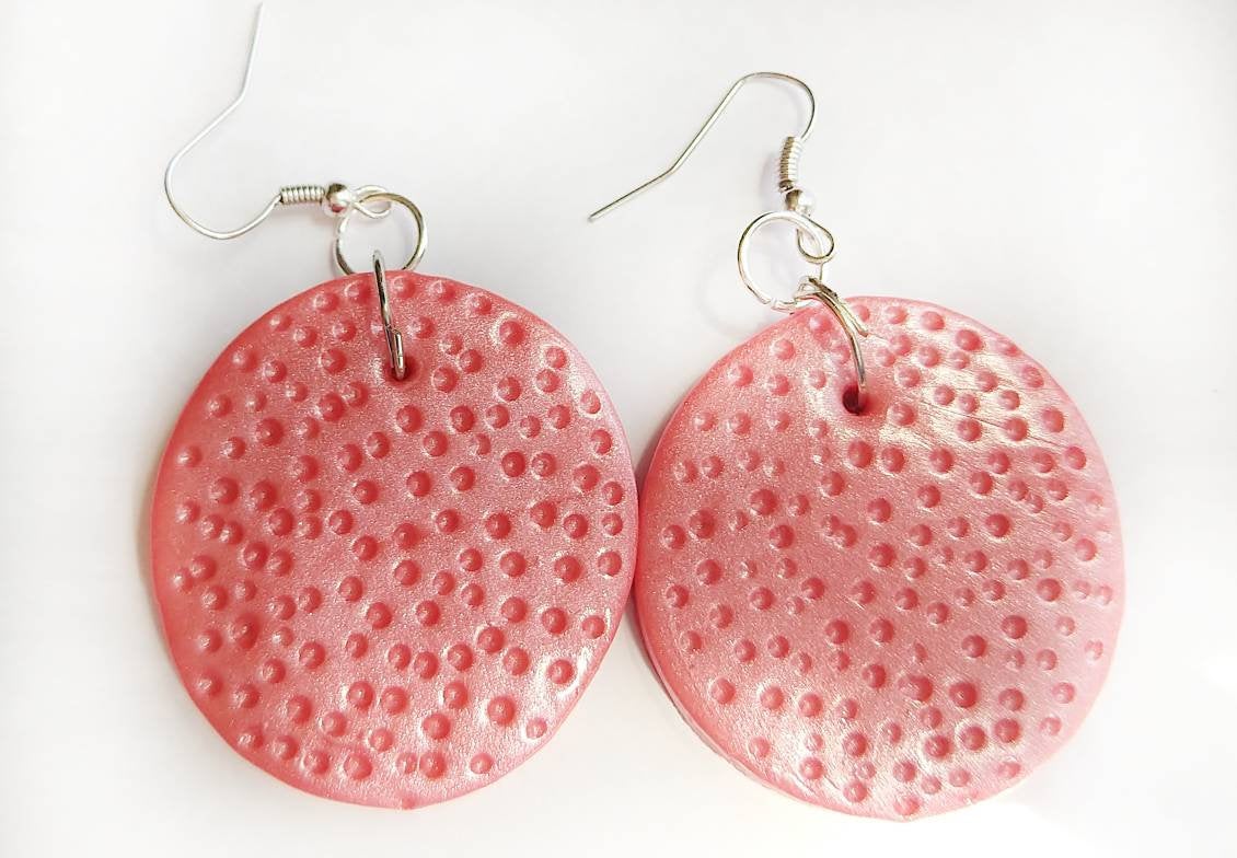 Handmade Polymer Clay Earrings Polymer Clay Earrings Textured Earrings Pink Earrings Flamingo Pink Earrings