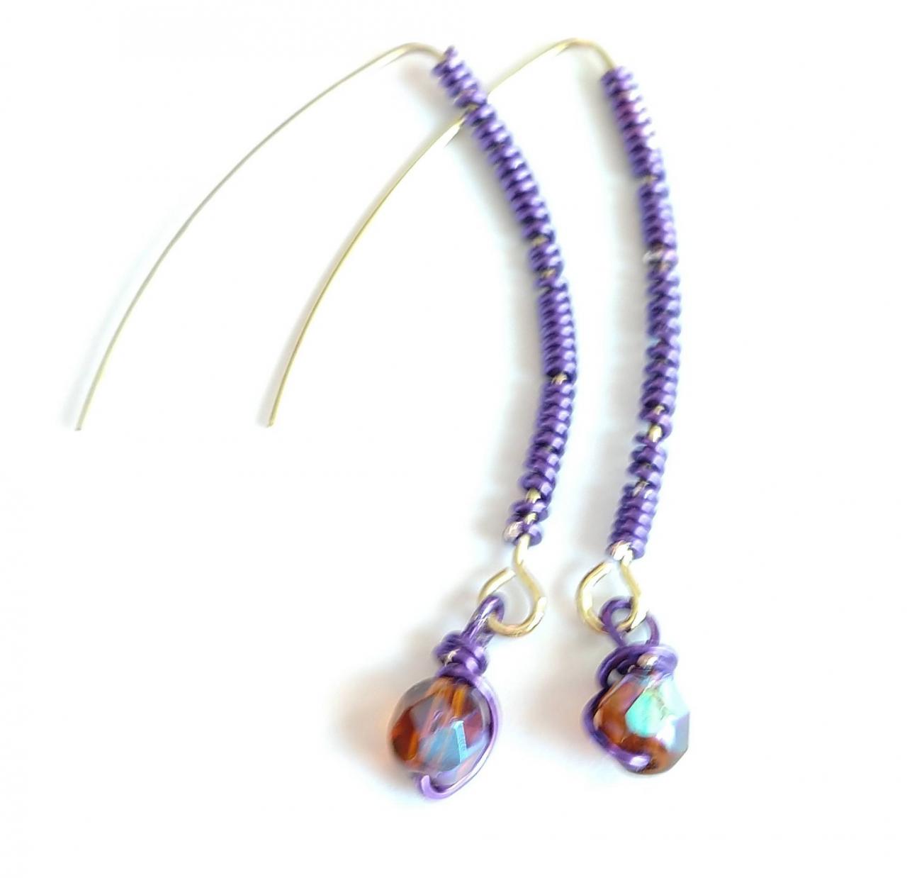Wire Wrapped Earring Beaded Earring Dangly Earrings Dangle Earrings Dangle And Drop Earrings Festival Earrings Purple Earrings Boho Chic