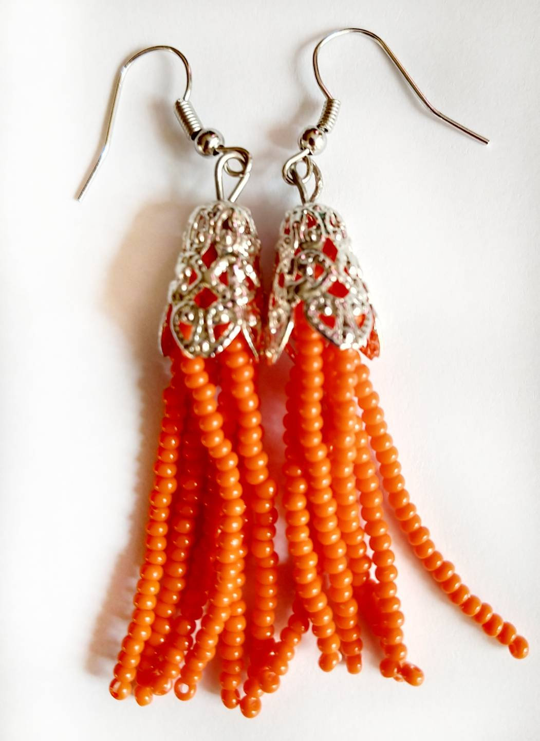 Tassel Earrings Beaded Tassel Earrings Beaded Earrings Orange Tassel Earrings Orange Beaded Earrings Seed Bead Tassel Earrings