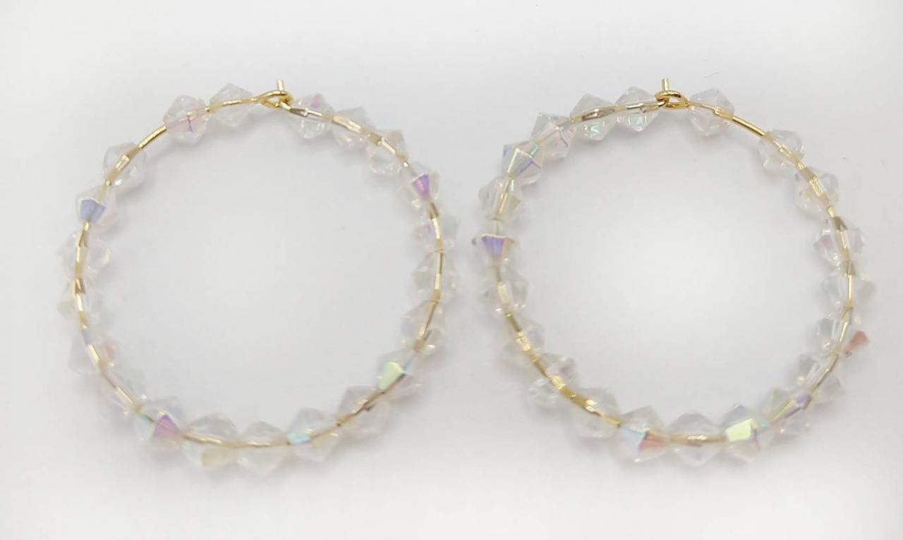 Glass Crystal Beaded Hoops Glass Beaded Hoops Beaded Earrings Hoop Earrings Beaded Hoops Glass Jewelry Glass Earrings Boho Hoops Aesthetic