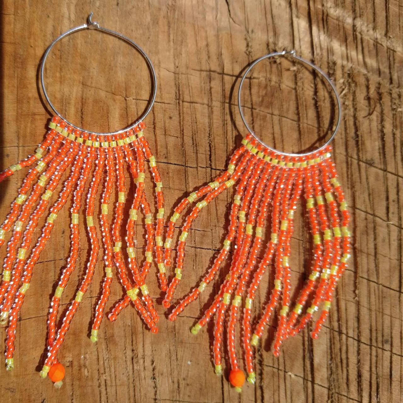 Silver Seed Bead Hoop Earrings