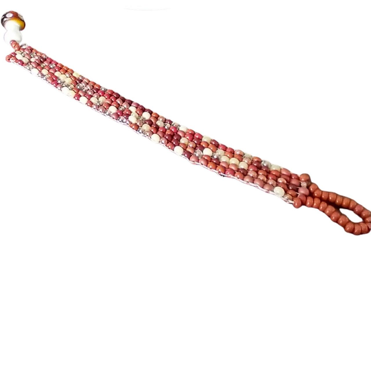 Mushroom Bracelet Loom Bead Bracelet Bracelet Made On Bead Loom Loom Beaded Bracelet Fall Bracelet Autumn Bracelet Fall Colors