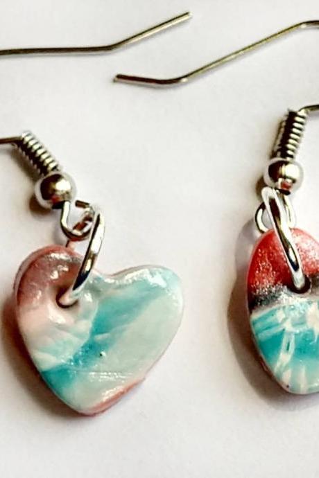 Handmade Polymer Clay Earrings Heart Shaped Polymer Clay Earrings Heart Earrings Dangle Earrings Summer Earrings