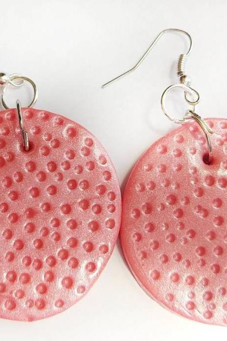 Handmade Polymer Clay Earrings Polymer Clay Earrings Textured Earrings Pink Earrings Flamingo Pink Earrings