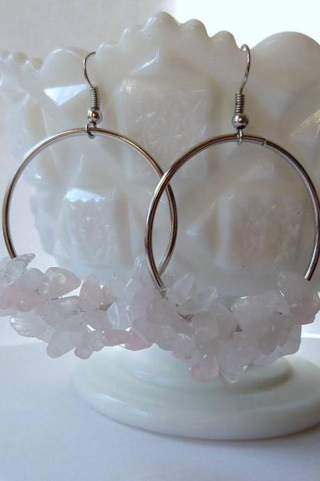 Rose quartz earrings rose quartz chip earrings rose quartz hoop earrings rose quartz jewelry gemstone jewelry quartz earrings boho chic
