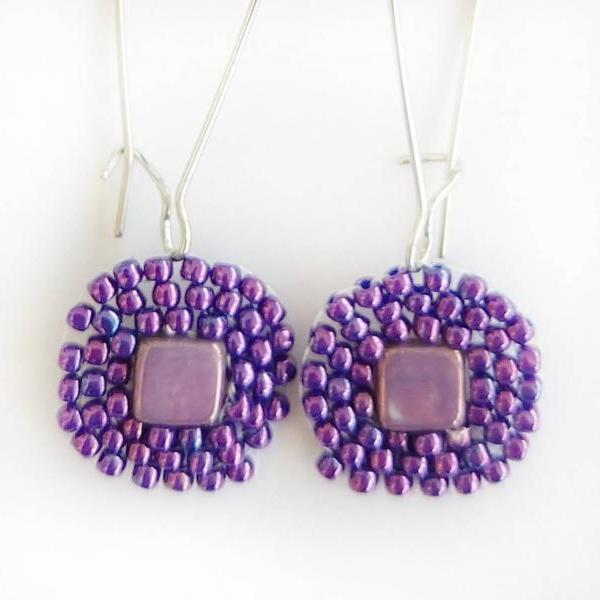 Beaded earrings purple beaded earrings square beaded earrings boho chic earrings boho chic jewelry boho earrings seed bead earrings