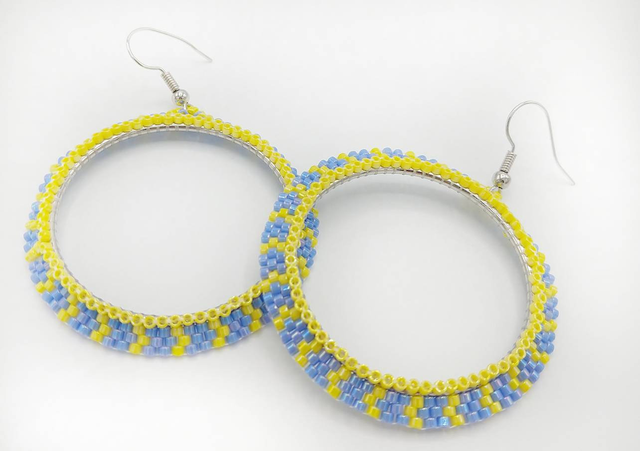 Pastel Yellow Beaded Hoop Earrings Lightweight Yellow Bead Hoop Earrings